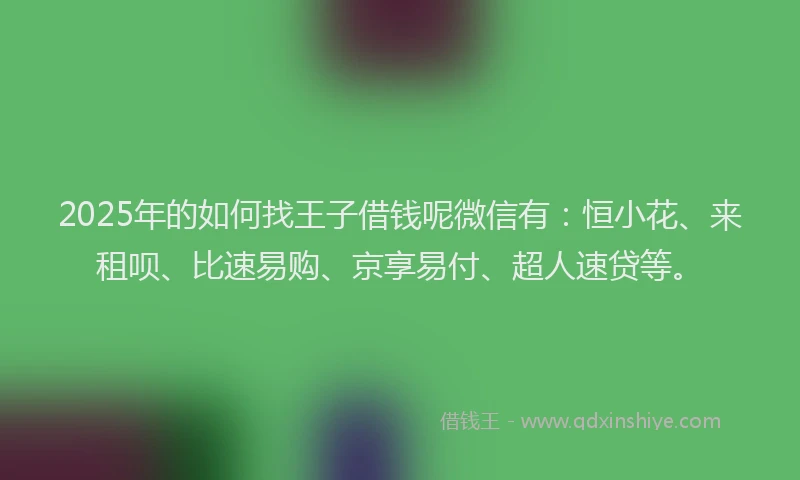 2025年的如何找王子借钱呢微信有：恒小花、来租呗、比速易购、京享易付、超人速贷等。