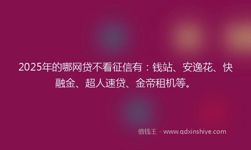 2025年的哪网贷不看征信有：钱站、安逸花、快融金、超人速贷、金帝租机等。