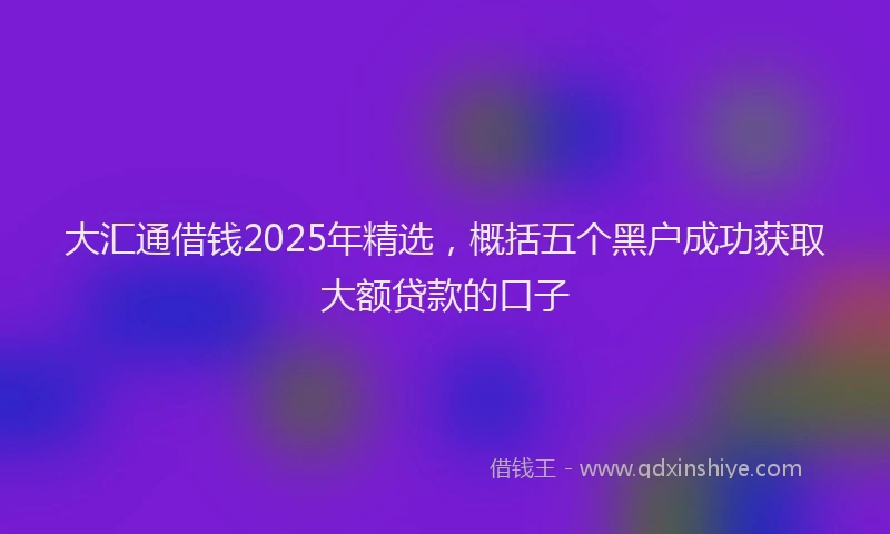 大汇通借钱2025年精选，概括五个黑户成功获取大额贷款的口子