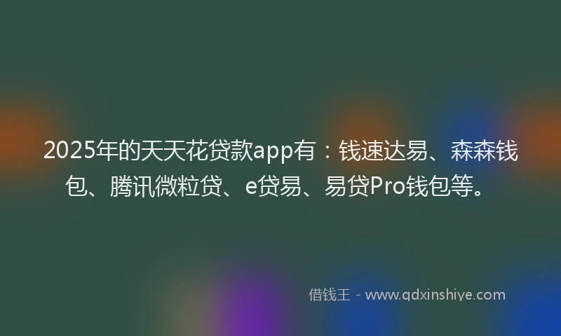 2025年的天天花贷款app有：钱速达易、森森钱包、腾讯微粒贷、e贷易、易贷Pro钱包等。
