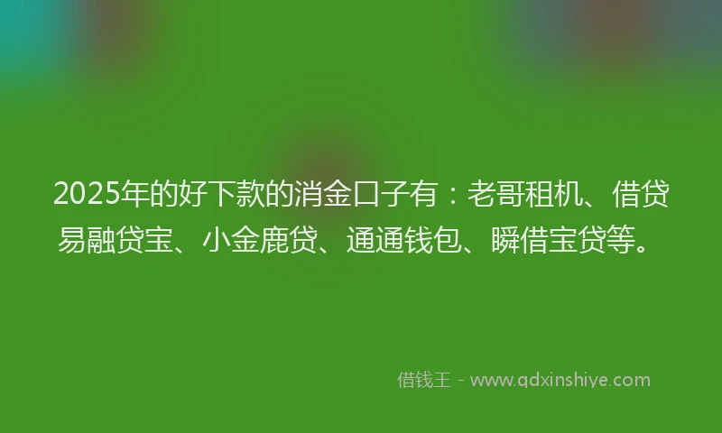 2025年的好下款的消金口子有：老哥租机、借贷易融贷宝、小金鹿贷、通通钱包、瞬借宝贷等。