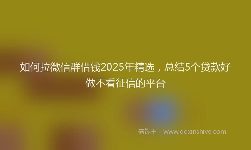 如何拉微信群借钱2025年精选，总结5个贷款好做不看征信的平台