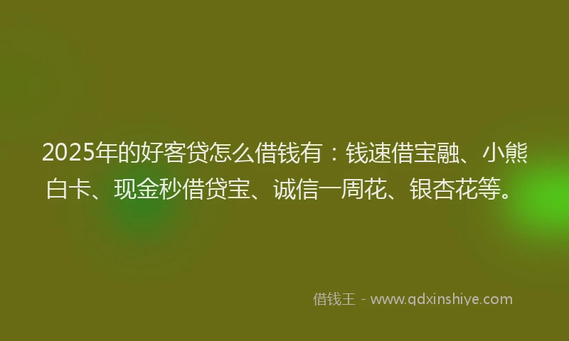 2025年的好客贷怎么借钱有：钱速借宝融、小熊白卡、现金秒借贷宝、诚信一周花、银杏花等。