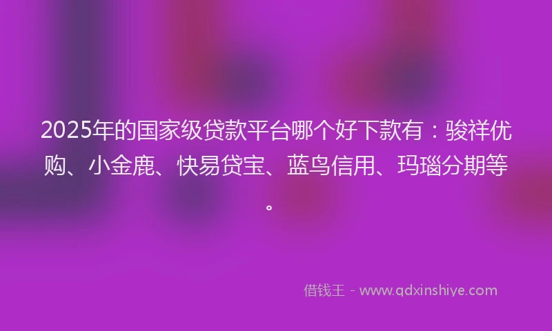2025年的国家级贷款平台哪个好下款有：骏祥优购、小金鹿、快易贷宝、蓝鸟信用、玛瑙分期等。