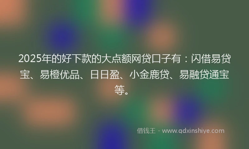 2025年的好下款的大点额网贷口子有：闪借易贷宝、易橙优品、日日盈、小金鹿贷、易融贷通宝等。