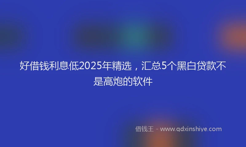 好借钱利息低2025年精选，汇总5个黑白贷款不是高炮的软件