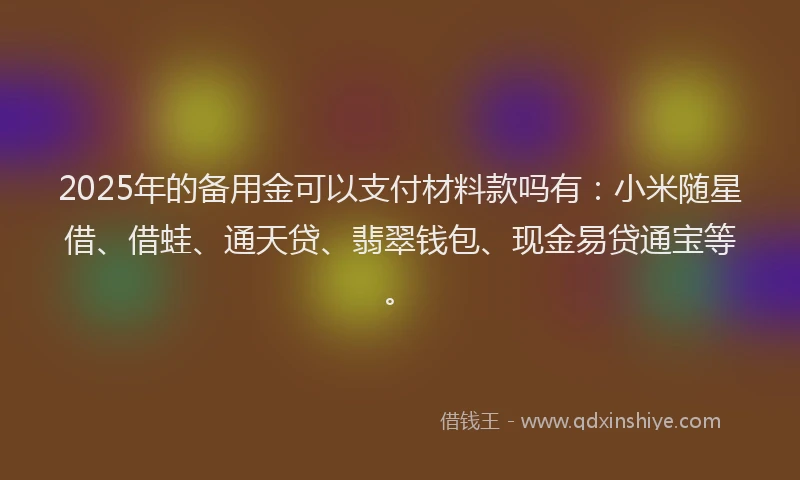 2025年的备用金可以支付材料款吗有：小米随星借、借蛙、通天贷、翡翠钱包、现金易贷通宝等。