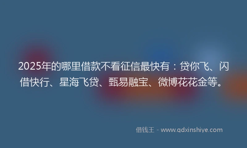 2025年的哪里借款不看征信最快有：贷你飞、闪借快行、星海飞贷、甄易融宝、微博花花金等。
