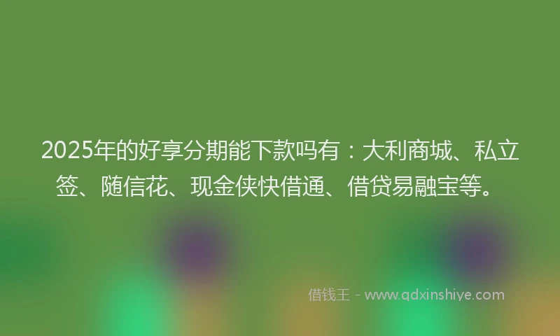 2025年的好享分期能下款吗有：大利商城、私立签、随信花、现金侠快借通、借贷易融宝等。