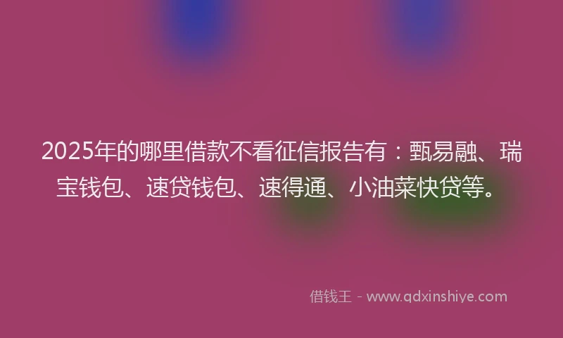 2025年的哪里借款不看征信报告有：甄易融、瑞宝钱包、速贷钱包、速得通、小油菜快贷等。