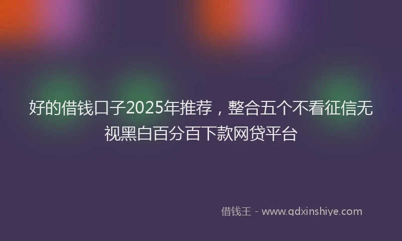 好的借钱口子2025年推荐，整合五个不看征信无视黑白百分百下款网贷平台