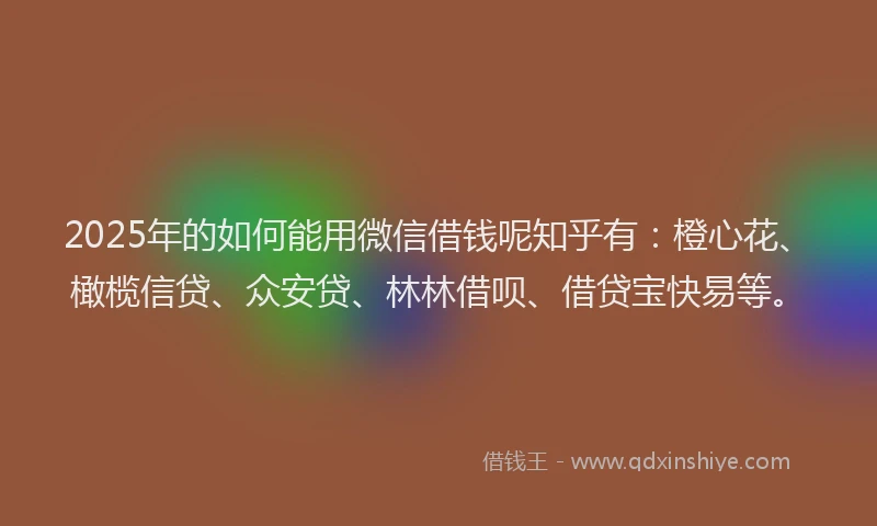 2025年的如何能用微信借钱呢知乎有：橙心花、橄榄信贷、众安贷、林林借呗、借贷宝快易等。