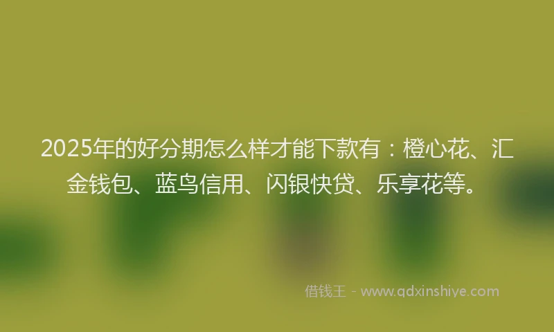 2025年的好分期怎么样才能下款有：橙心花、汇金钱包、蓝鸟信用、闪银快贷、乐享花等。