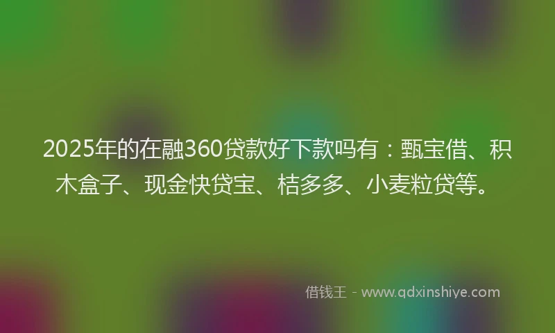 2025年的在融360贷款好下款吗有：甄宝借、积木盒子、现金快贷宝、桔多多、小麦粒贷等。