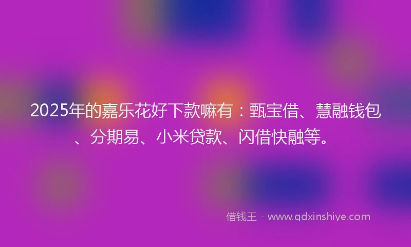 2025年的嘉乐花好下款嘛有：甄宝借、慧融钱包、分期易、小米贷款、闪借快融等。
