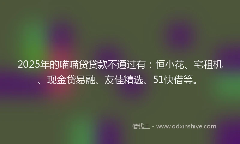 2025年的喵喵贷贷款不通过有：恒小花、宅租机、现金贷易融、友佳精选、51快借等。