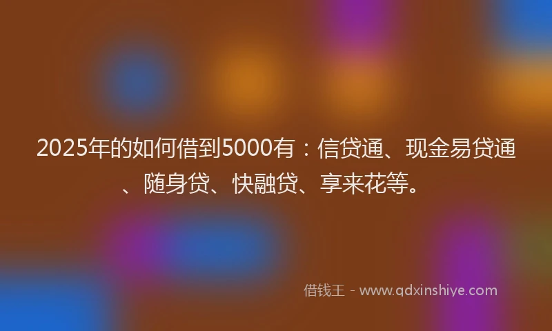 2025年的如何借到5000有：信贷通、现金易贷通、随身贷、快融贷、享来花等。