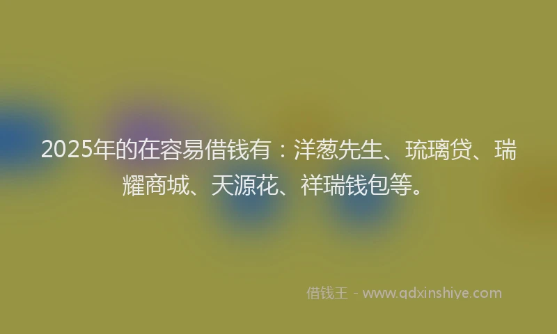 2025年的在容易借钱有：洋葱先生、琉璃贷、瑞耀商城、天源花、祥瑞钱包等。