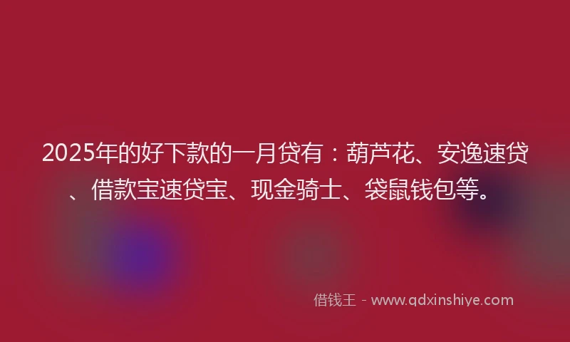 2025年的好下款的一月贷有：葫芦花、安逸速贷、借款宝速贷宝、现金骑士、袋鼠钱包等。