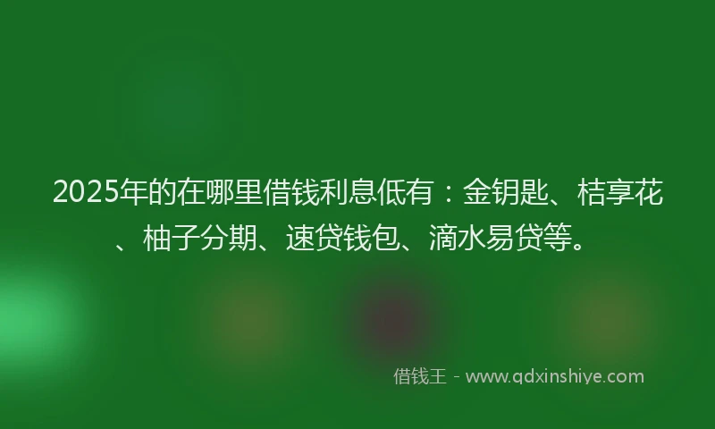 2025年的在哪里借钱利息低有：金钥匙、桔享花、柚子分期、速贷钱包、滴水易贷等。