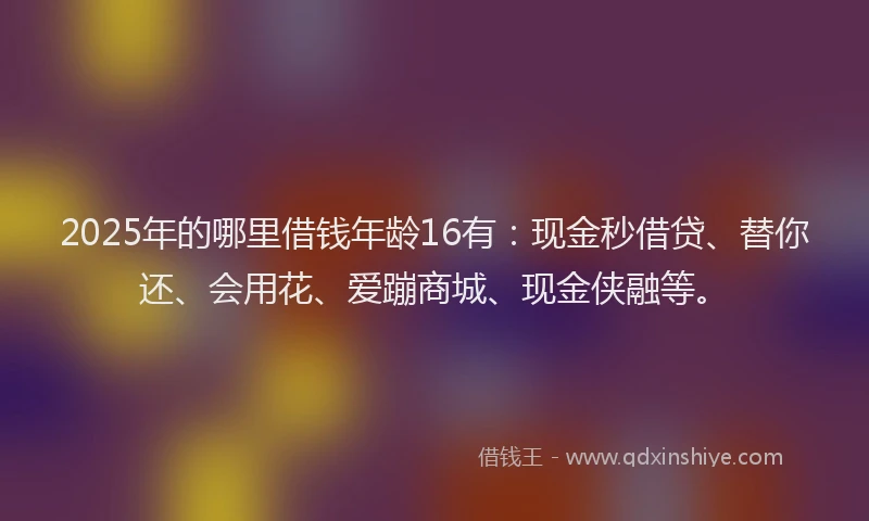 2025年的哪里借钱年龄16有：现金秒借贷、替你还、会用花、爱蹦商城、现金侠融等。