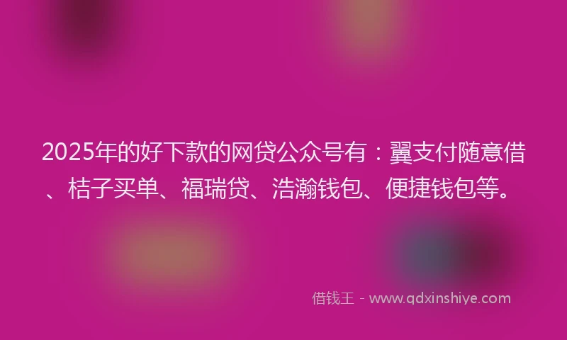 2025年的好下款的网贷公众号有：翼支付随意借、桔子买单、福瑞贷、浩瀚钱包、便捷钱包等。