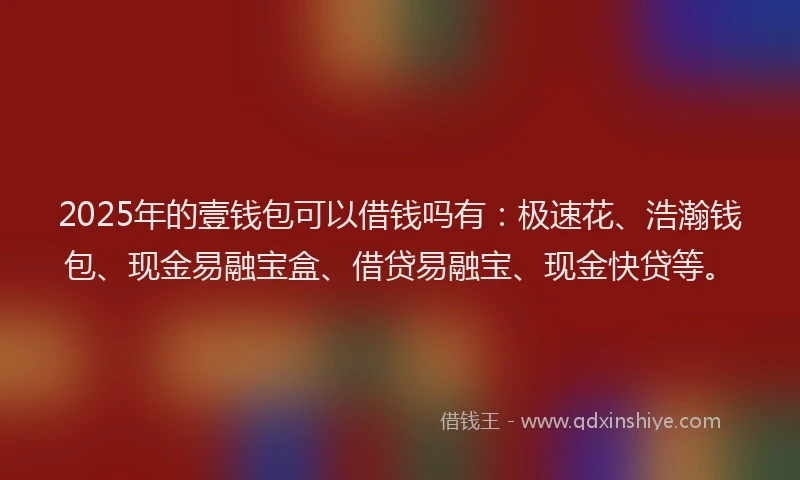 2025年的壹钱包可以借钱吗有：极速花、浩瀚钱包、现金易融宝盒、借贷易融宝、现金快贷等。