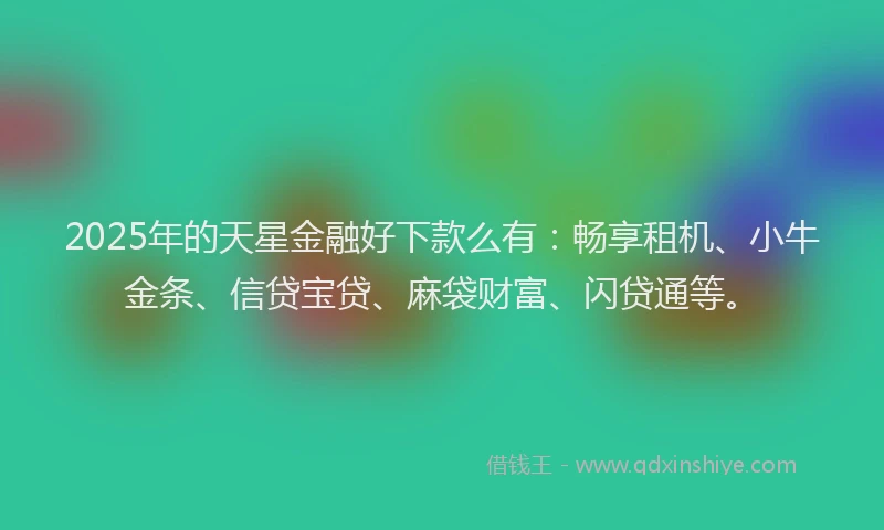 2025年的天星金融好下款么有：畅享租机、小牛金条、信贷宝贷、麻袋财富、闪贷通等。