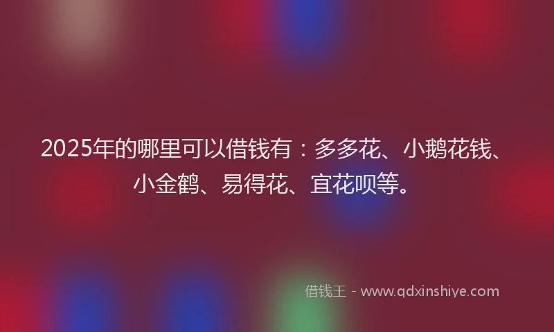 2025年的哪里可以借钱有：多多花、小鹅花钱、小金鹤、易得花、宜花呗等。