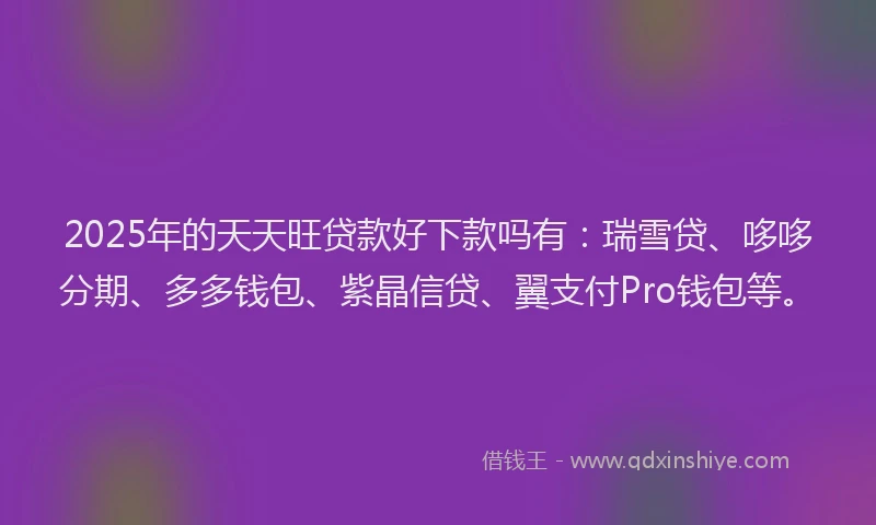 2025年的天天旺贷款好下款吗有：瑞雪贷、哆哆分期、多多钱包、紫晶信贷、翼支付Pro钱包等。
