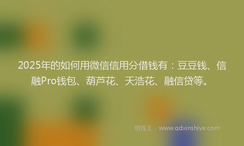 2025年的如何用微信信用分借钱有：豆豆钱、信融Pro钱包、葫芦花、天浩花、融信贷等。
