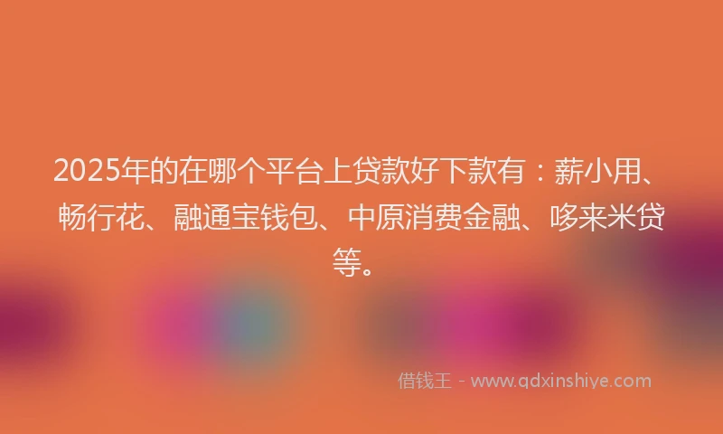 2025年的在哪个平台上贷款好下款有：薪小用、畅行花、融通宝钱包、中原消费金融、哆来米贷等。