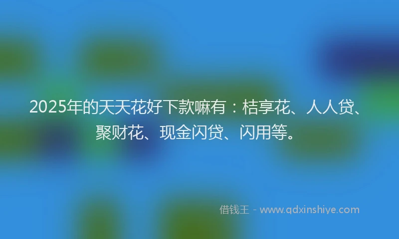 2025年的天天花好下款嘛有：桔享花、人人贷、聚财花、现金闪贷、闪用等。