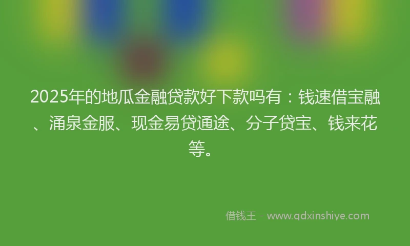 2025年的地瓜金融贷款好下款吗有：钱速借宝融、涌泉金服、现金易贷通途、分子贷宝、钱来花等。