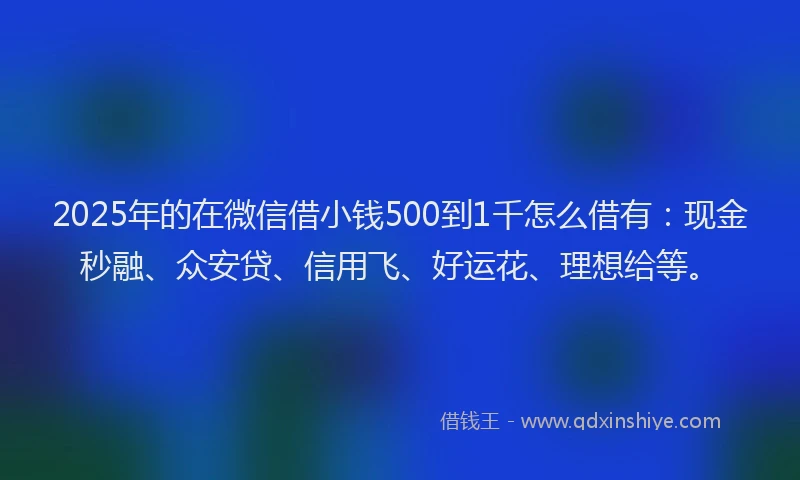 2025年的在微信借小钱500到1千怎么借有：现金秒融、众安贷、信用飞、好运花、理想给等。