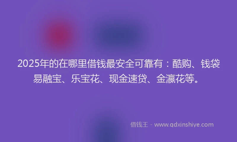 2025年的在哪里借钱最安全可靠有：酷购、钱袋易融宝、乐宝花、现金速贷、金瀛花等。