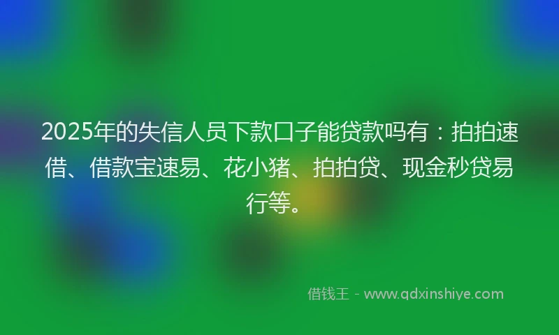 2025年的失信人员下款口子能贷款吗有：拍拍速借、借款宝速易、花小猪、拍拍贷、现金秒贷易行等。