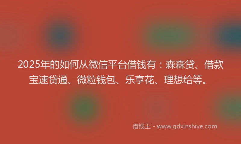 2025年的如何从微信平台借钱有：森森贷、借款宝速贷通、微粒钱包、乐享花、理想给等。