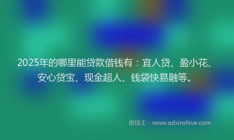 2025年的哪里能贷款借钱有：宜人贷、盈小花、安心贷宝、现金超人、钱袋快易融等。