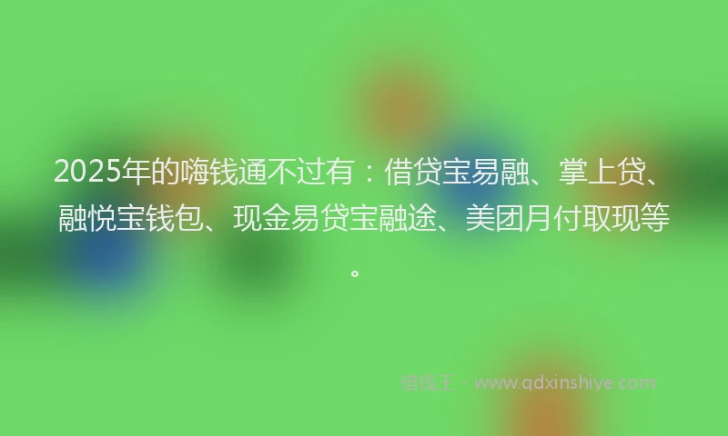 2025年的嗨钱通不过有：借贷宝易融、掌上贷、融悦宝钱包、现金易贷宝融途、美团月付取现等。