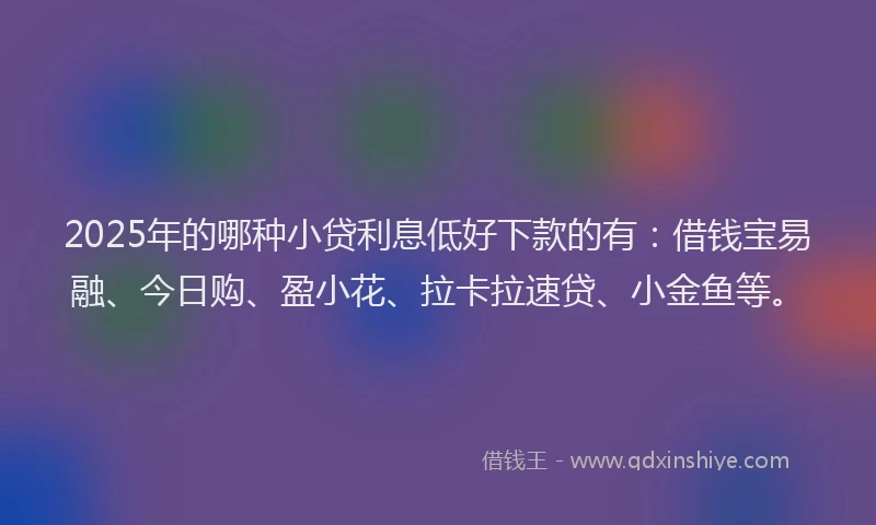 2025年的哪种小贷利息低好下款的有：借钱宝易融、今日购、盈小花、拉卡拉速贷、小金鱼等。