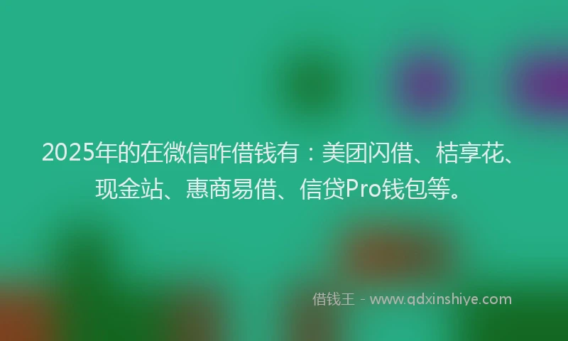 2025年的在微信咋借钱有：美团闪借、桔享花、现金站、惠商易借、信贷Pro钱包等。