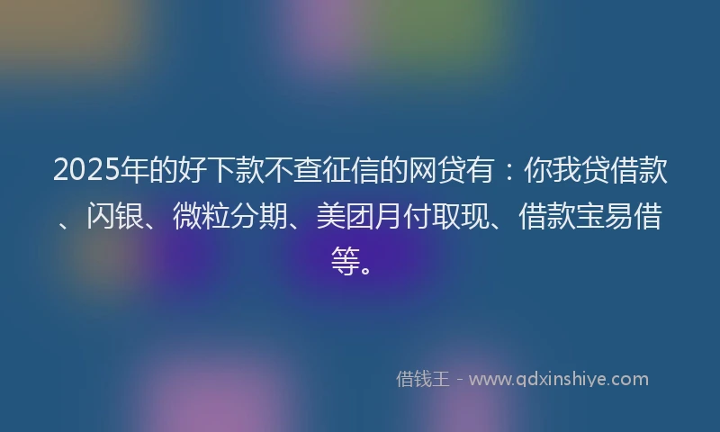2025年的好下款不查征信的网贷有：你我贷借款、闪银、微粒分期、美团月付取现、借款宝易借等。