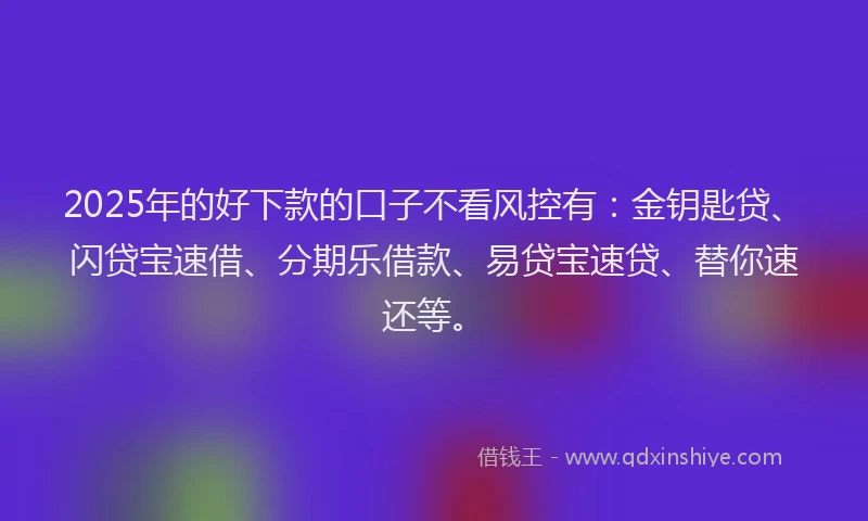 2025年的好下款的口子不看风控有：金钥匙贷、闪贷宝速借、分期乐借款、易贷宝速贷、替你速还等。