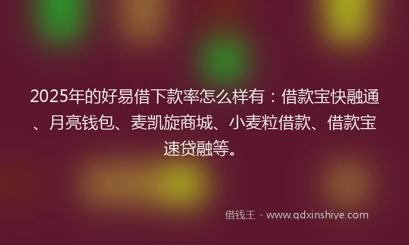 2025年的好易借下款率怎么样有：借款宝快融通、月亮钱包、麦凯旋商城、小麦粒借款、借款宝速贷融等。
