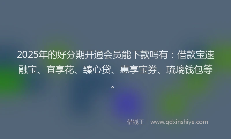2025年的好分期开通会员能下款吗有：借款宝速融宝、宜享花、臻心贷、惠享宝券、琉璃钱包等。