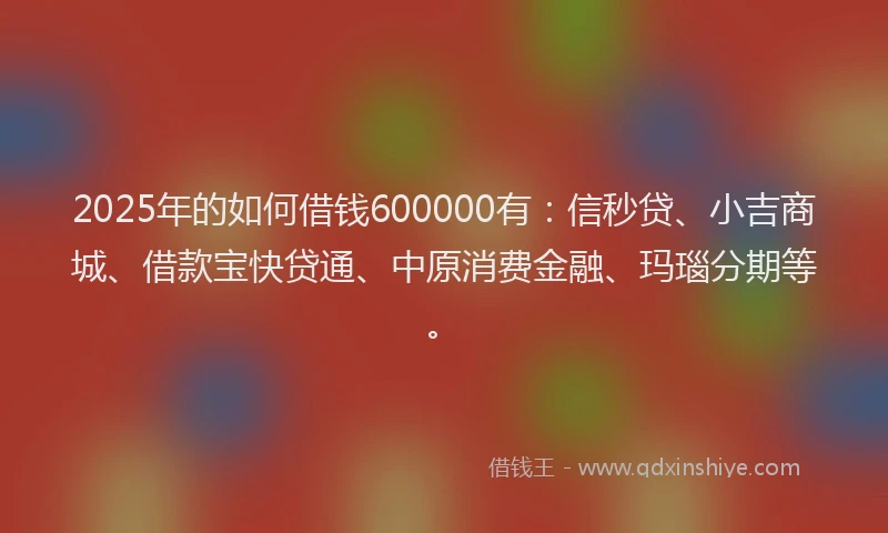 2025年的如何借钱600000有：信秒贷、小吉商城、借款宝快贷通、中原消费金融、玛瑙分期等。
