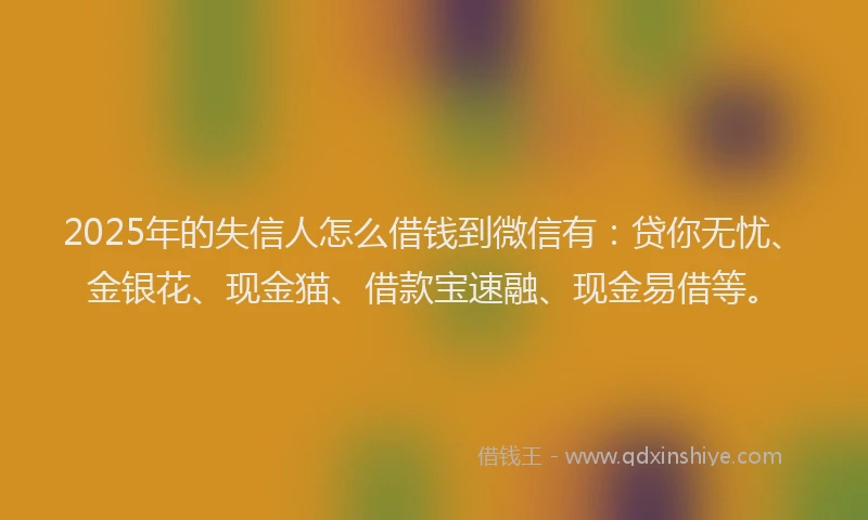 2025年的失信人怎么借钱到微信有：贷你无忧、金银花、现金猫、借款宝速融、现金易借等。