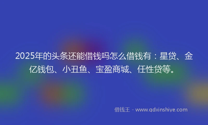2025年的头条还能借钱吗怎么借钱有：星贷、金亿钱包、小丑鱼、宝盈商城、任性贷等。