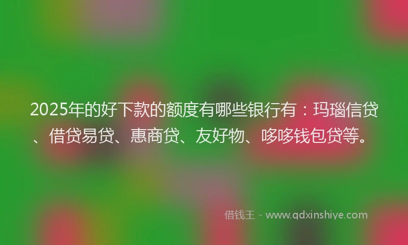 2025年的好下款的额度有哪些银行有：玛瑙信贷、借贷易贷、惠商贷、友好物、哆哆钱包贷等。
